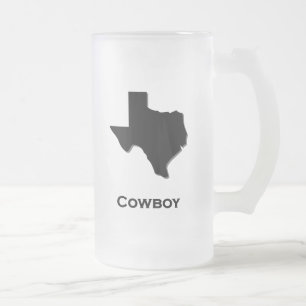 Texas Cowboy Frosted Glass Beer Mug