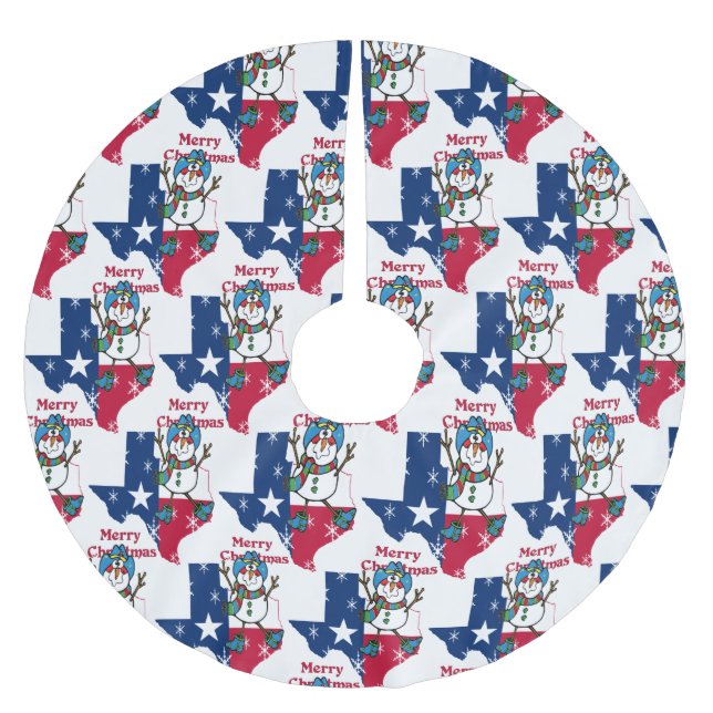 Texas Cowboy Snowman Merry Christmas Y'all Brushed Polyester Tree Skirt (Front)