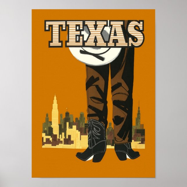 Texas Cowboy Vintage Travel Poster (Front)