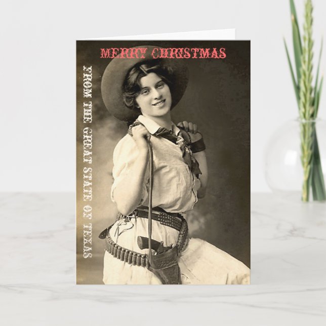 Texas Cowgirl Christmas Greetings Holiday Card (Front)