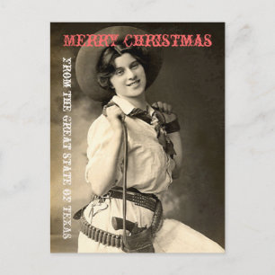 Texas Cowgirl Christmas Greetings Holiday Postcard