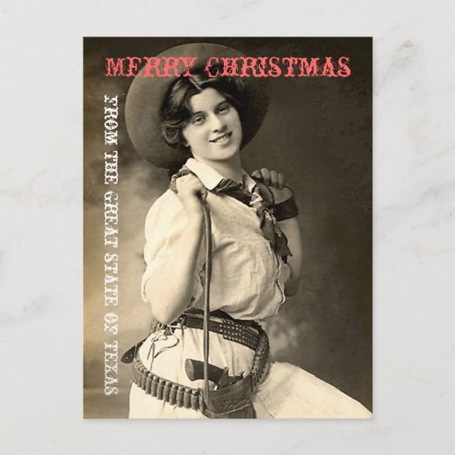Texas Cowgirl Christmas Greetings Holiday Postcard (Front)