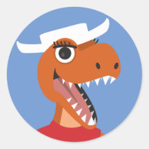 Texas cowgirl cowboy T-Rex dinosaur round sticker