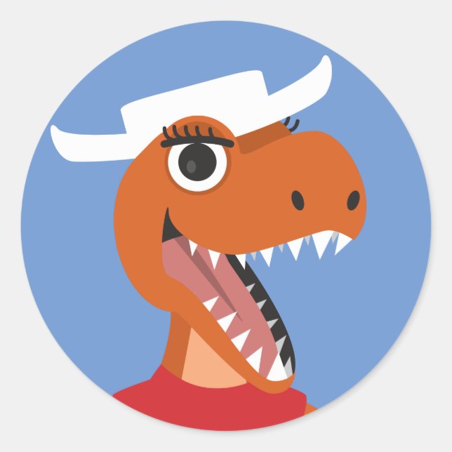 Texas cowgirl cowboy T-Rex dinosaur round sticker (Front)