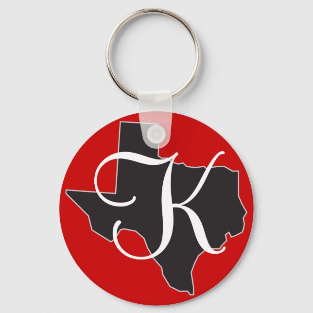 Texas Custom Monogram Initial on State Outline Key Ring (Front)