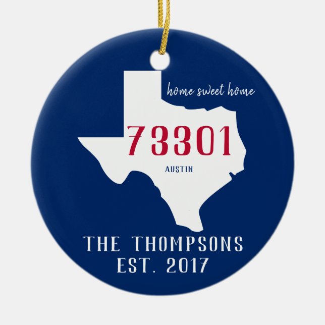 Texas Custom Town Zip Tree Ornament (Front)