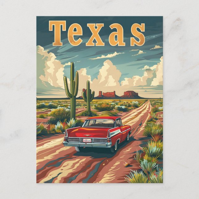 Texas Desert Vintage Car Postcard (Front)