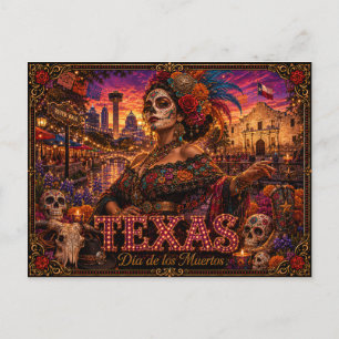 Texas Día de los Muertos Retro Postcard