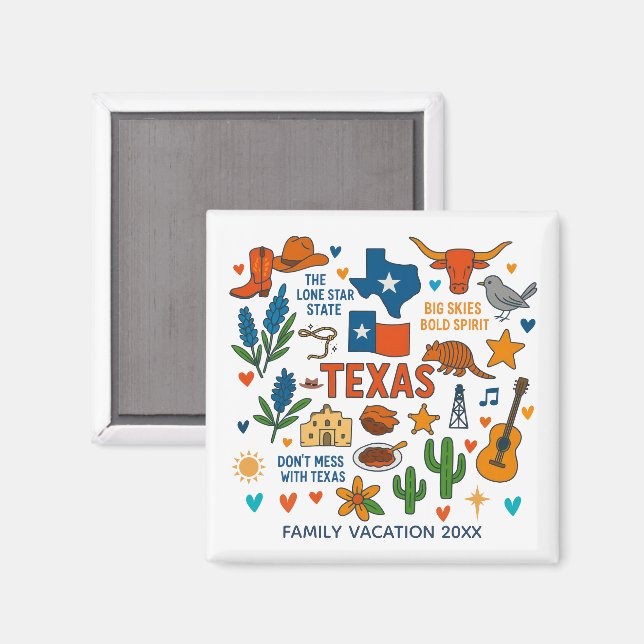 Texas Family Trip Keepsake Personalised Magnet (Front/Back)