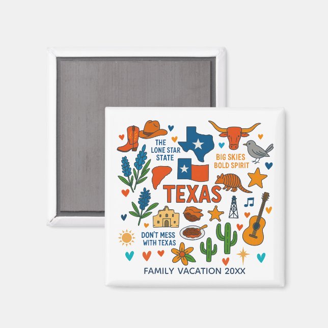 Texas Family Trip Keepsake Personalised Magnet (Front/Back)