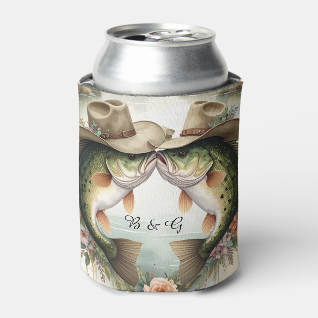 Texas Fishing Wedding  Can Cooler (Can Front)
