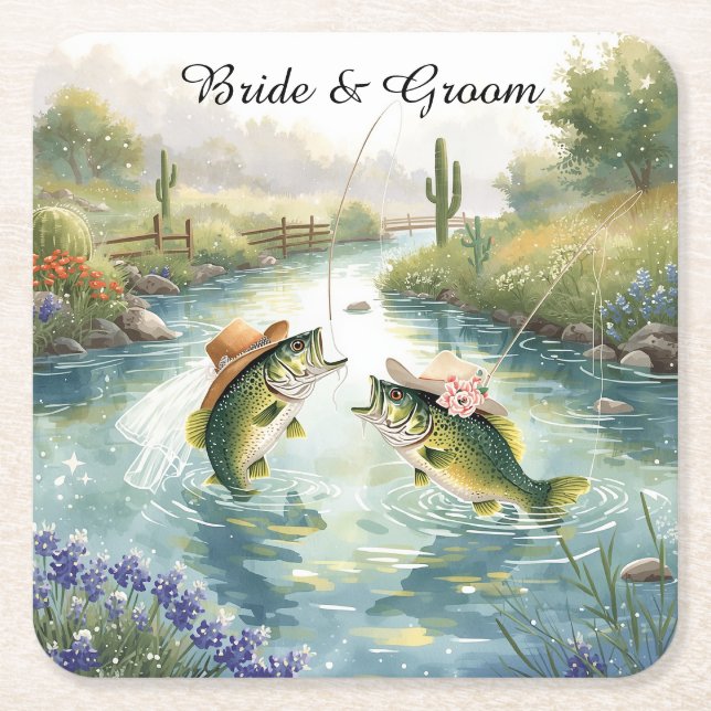 Texas Fishing Wedding  Square Paper Coaster (Front)