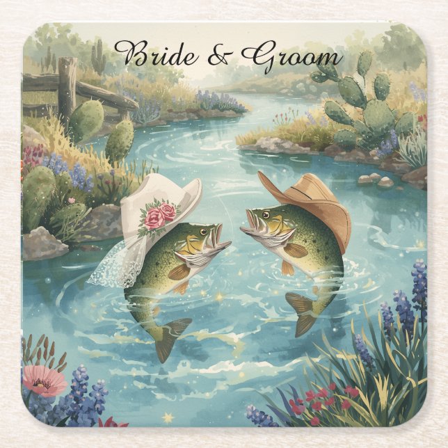 Texas Fishing Wedding  Square Paper Coaster (Front)
