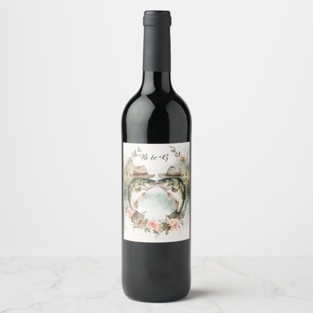 Texas Fishing Wedding  Wine Label (Front)