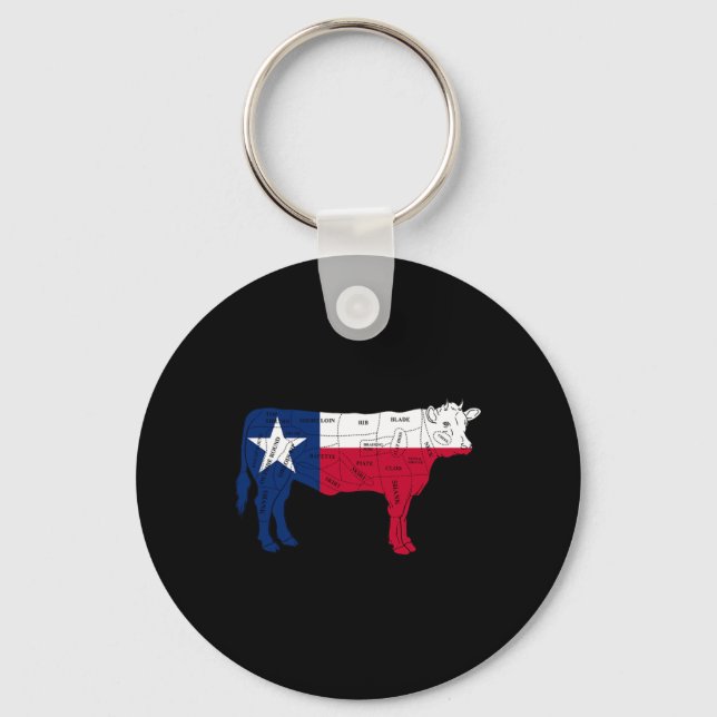 Texas Flag Bbq Beef Butcher Cuts Rbecue - Texan Bu Key Ring (Front)