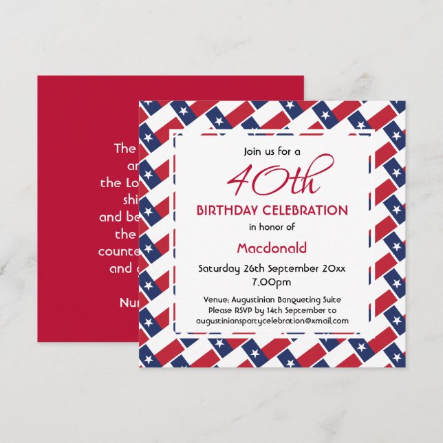 TEXAS FLAG Custom Birthday Celebration Texan Invitation (Front/Back)