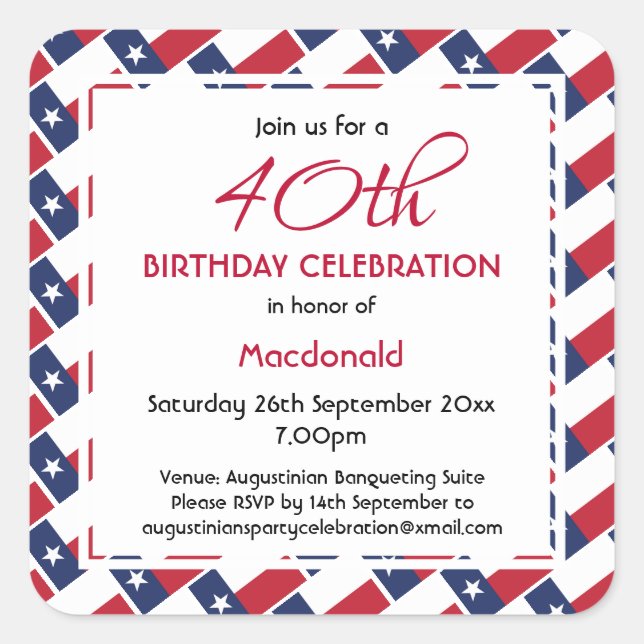 TEXAS FLAG Custom Birthday Celebration Texan Square Sticker (Front)