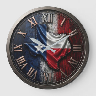 Texas Flag Distressed Metallic Large Clock