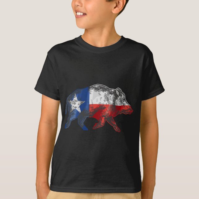 Texas Flag Feral Hog wild Pig Hunting T-Shirt (Front)
