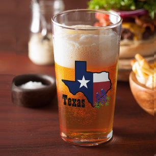 Texas Flag & Flower Bluebonnet with Custom Name Glass