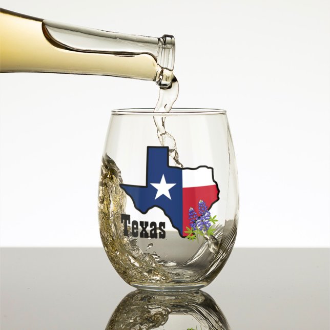 Texas Flag & Flower Bluebonnet with Custom Name  Stemless Wine Glass (Creator Uploaded)