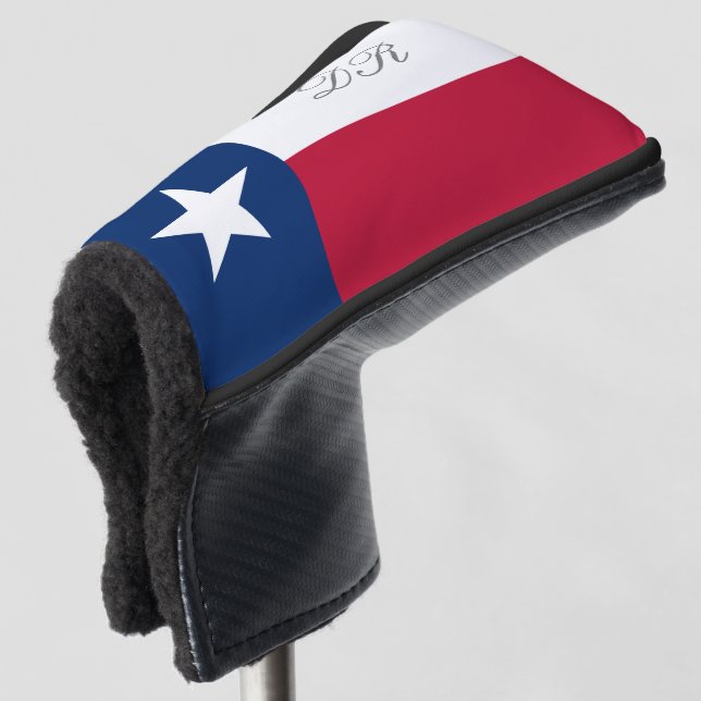 Texas flag golf putter cover with custom monogram (3/4 Front)