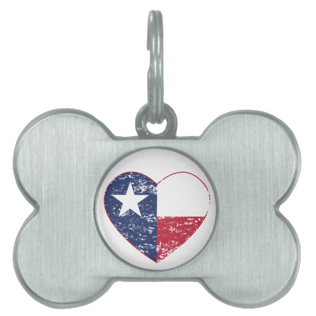 Texas Flag Heart Distressed Pet Name Tag (Front)