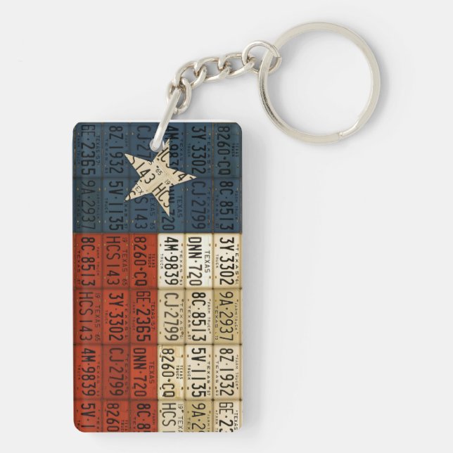 Texas Flag Lone Star State License Plate Art Chain Key Ring (Back)