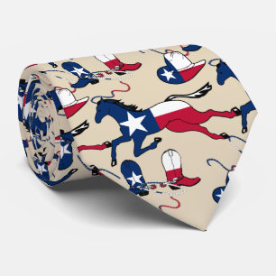 Texas Flag Print Horse Cowboy Boots And Hats Tie