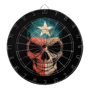 Texas Flag Skull on Black Dartboard