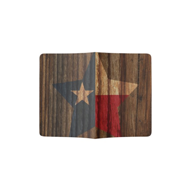 Texas Flag Star on Wood theme Passport Holder (Opened)