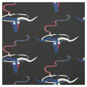 Texas Flag Steer Head With Rope on Black fabric