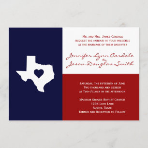 Texas Flag Theme Wedding Invitation Red White Blue