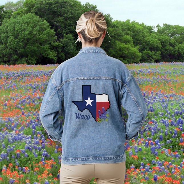 Texas Flag with State Flower Bluebonnet Custom Denim Jacket (Creator Uploaded)
