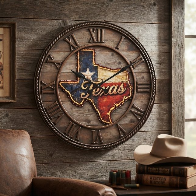 Texas Flag Wood Rustic Rope Trim  Large Clock (Creator Uploaded)
