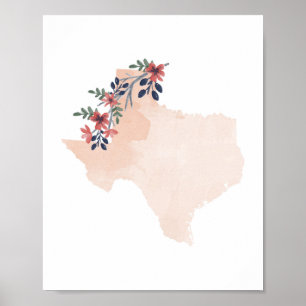 Texas Floral Watercolor State Poster