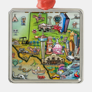 Texas Fun Map Metal Tree Decoration