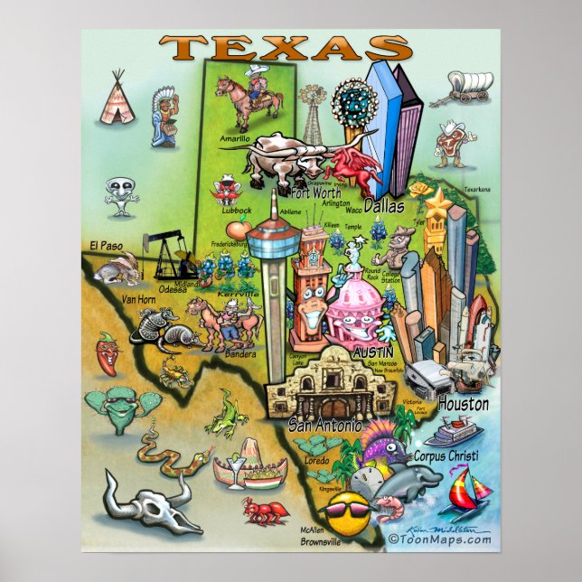 Texas Fun Map Poster (Front)