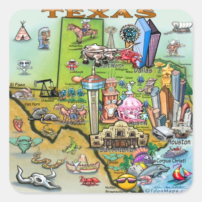 Texas Fun Map Square Sticker (Front)
