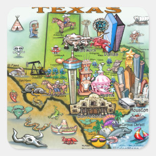 Texas Fun Map Square Sticker