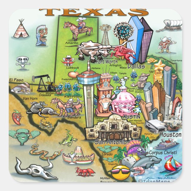 Texas Fun Map Square Sticker (Front)