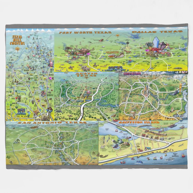 Texas Fun Maps Fleece Blanket (Front (Horizontal))