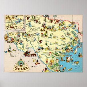 Texas Funny Vintage Map Poster