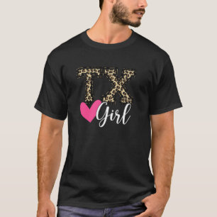 Texas Girl Leopard Print With Pink He T-Shirt
