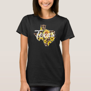 Texas Girl Sunflower Leopard Rustic Black State Pr T-Shirt