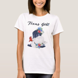 Texas Girl with Cowboy Boots/Hat & Flowers/Birds T-Shirt