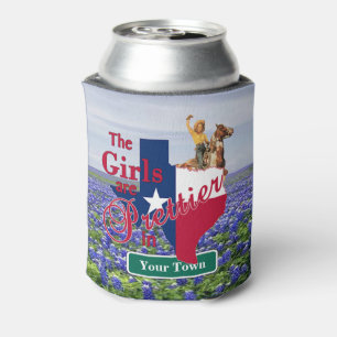 Texas Girls Are Prettier In (CUSTOM NAME) Bluebonn Can Cooler