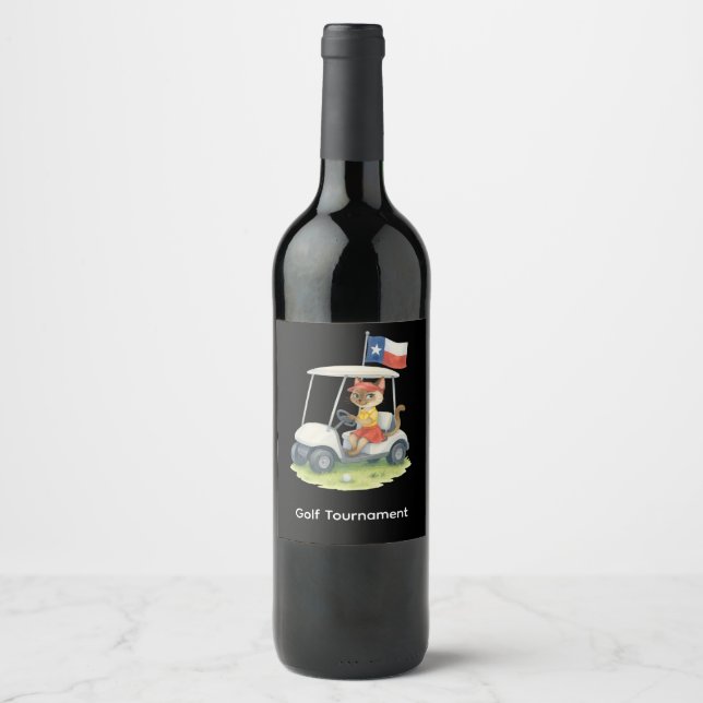 Texas golfer driving golf cart  wine label (Front)