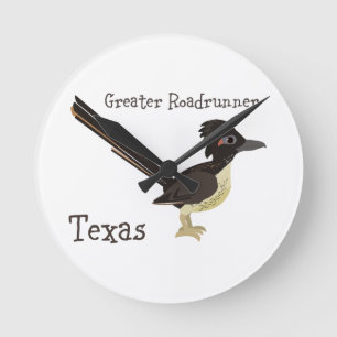 Texas Greater Roadrunner Round Clock