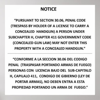 Texas Gun Law - Basic White - Concealed Carry Poster